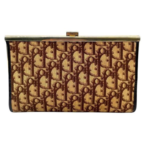 Christian Dior Vintage Trotter Canvas Brown Leather Clutch Bag - Picture 1 of 11